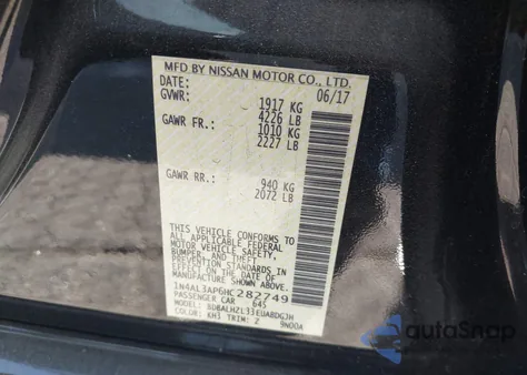 2017 Nissan Altima 2.5 Sr из США, поврежденный, VIN 1N4AL3AP6HC282749